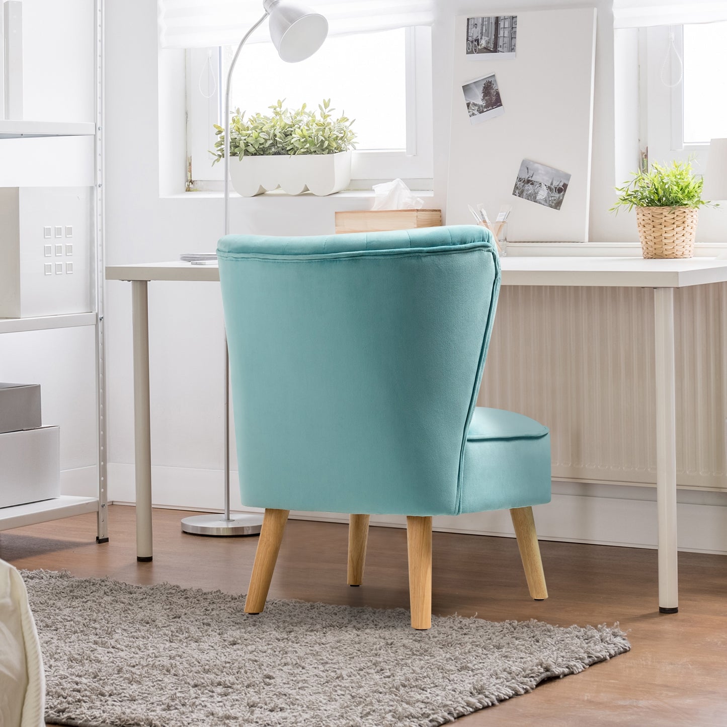 Velvet Accent Chair with Wood Legs - Armless Design