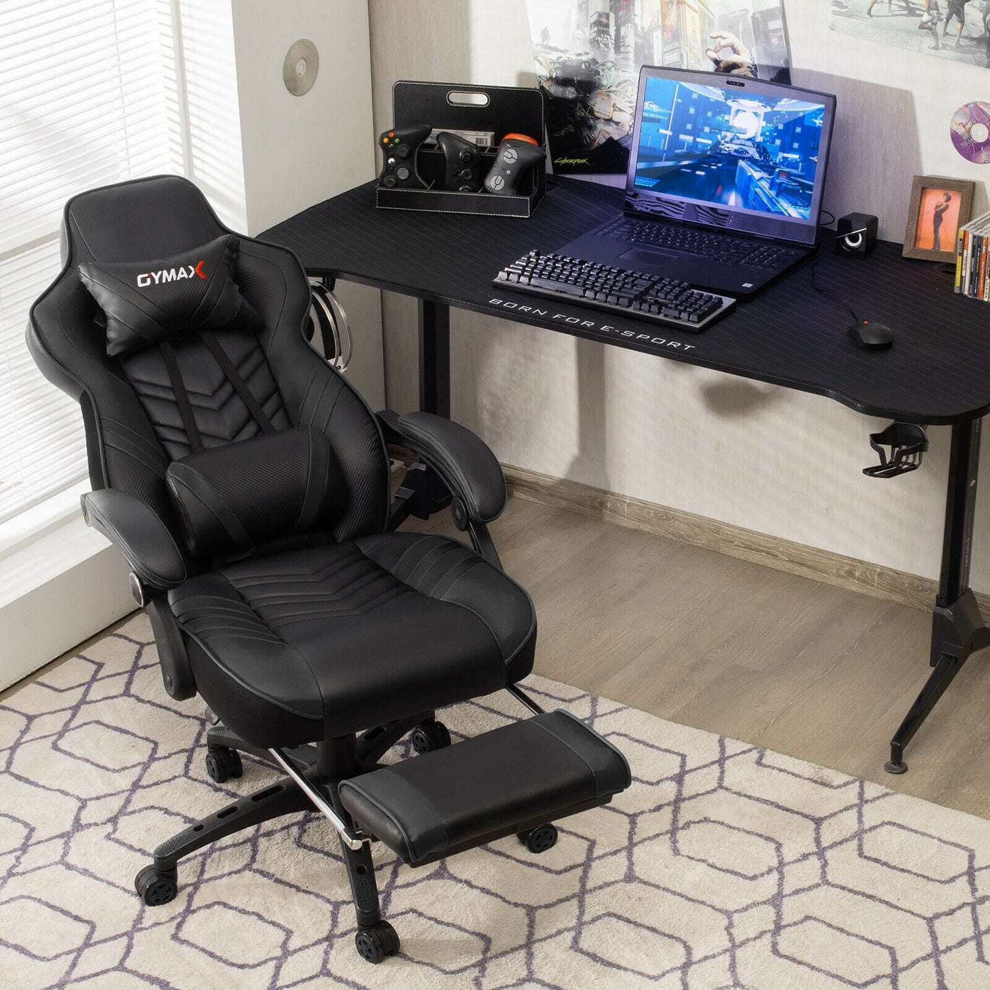 Gaming Chair with Footrest and Adjustable Backrest