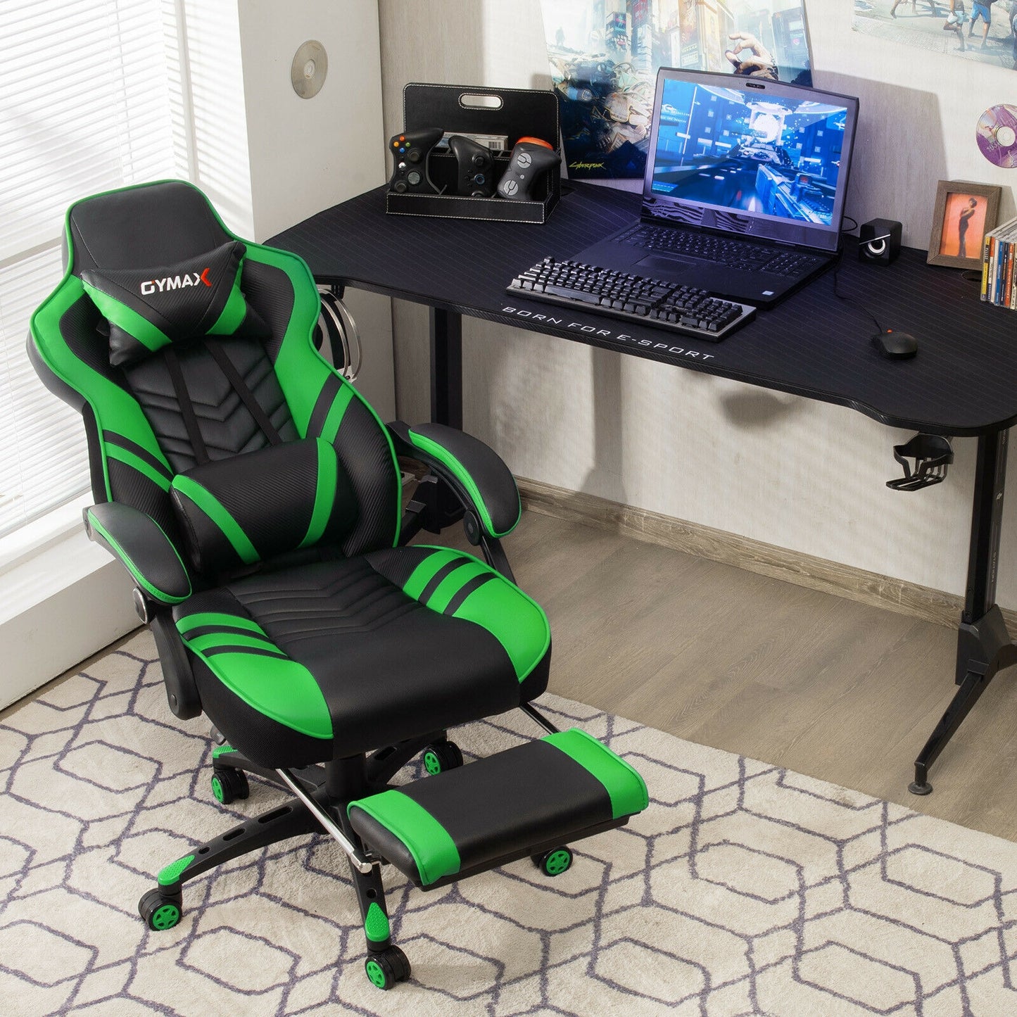 Gaming Chair with Footrest and Adjustable Backrest