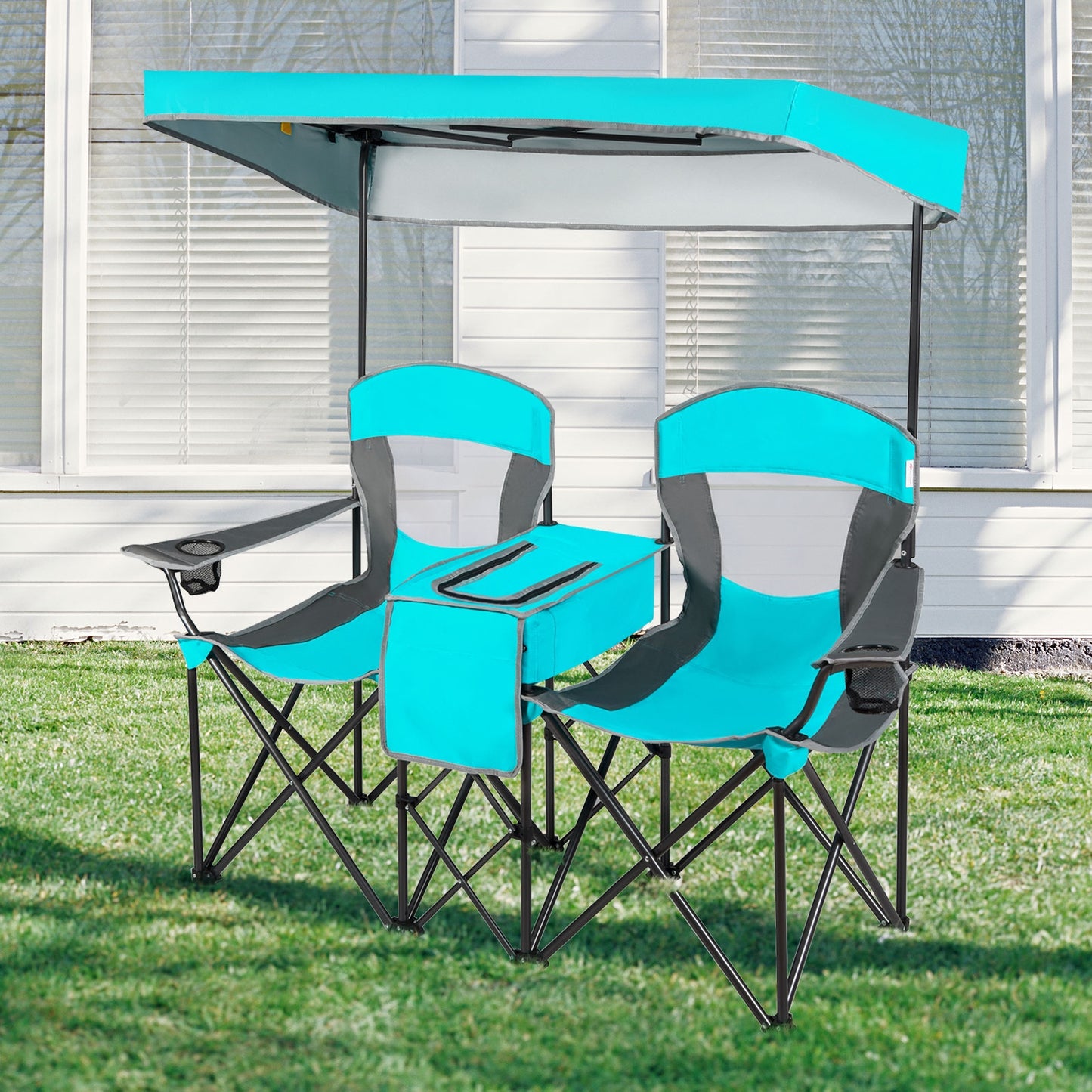 Folding Camping Chair with Canopy and Cooler Bag