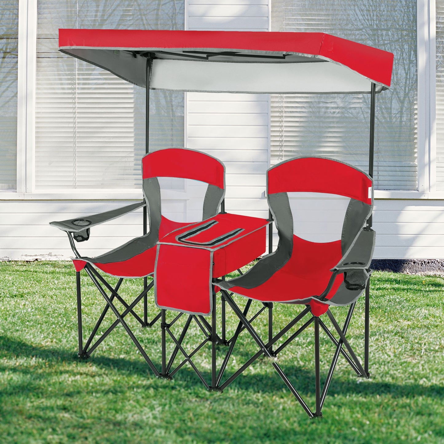 Folding Camping Chair with Canopy and Cooler Bag