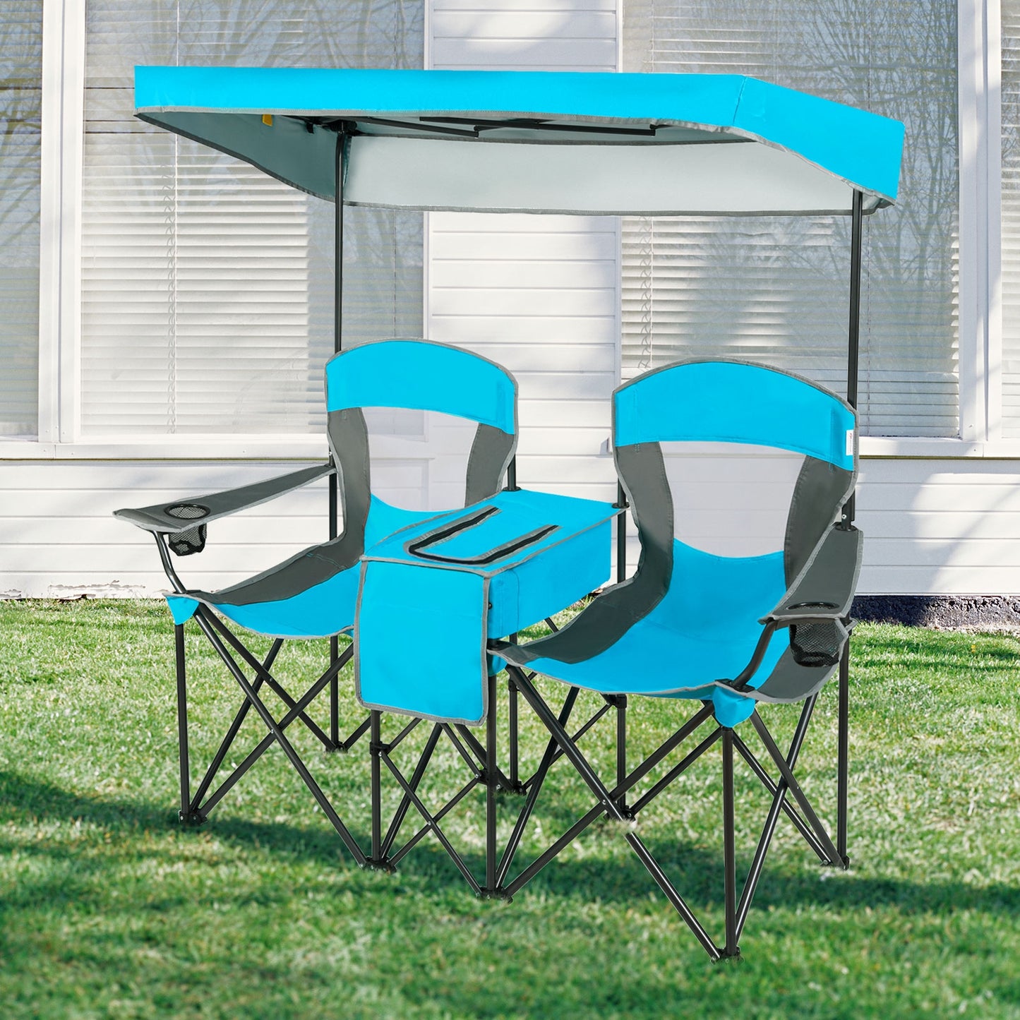 Folding Camping Chair with Canopy and Cooler Bag