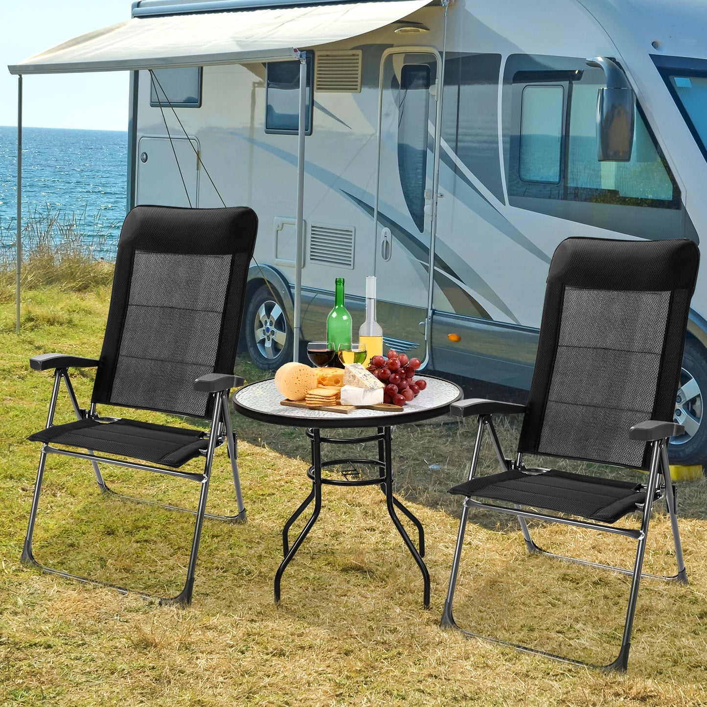 Folding Patio Dining Chairs Set of 2 with Adjustable Backrest