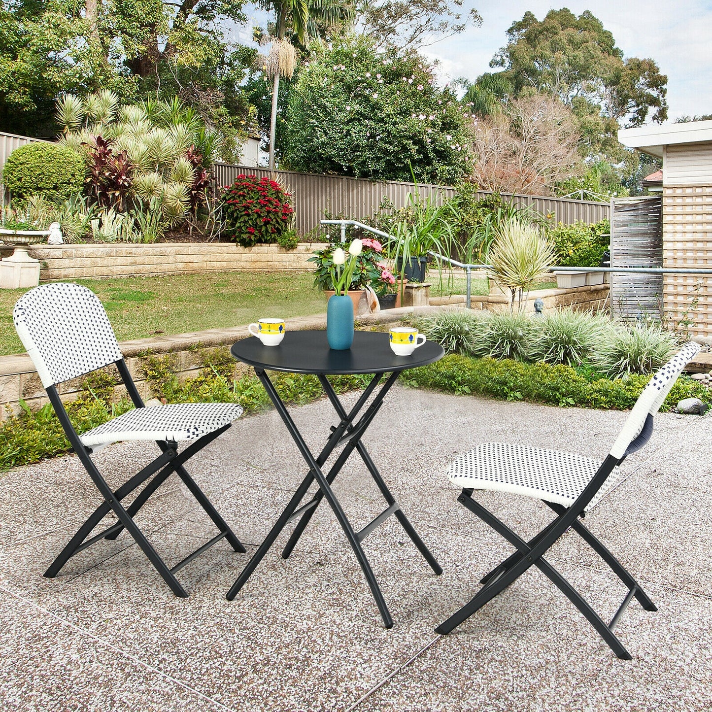 3-Piece Patio Bistro Set with Folding Table and Chairs