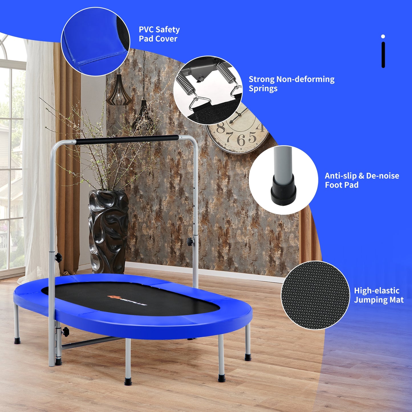 2-Person Foldable Fitness Trampoline with Adjustable Handle
