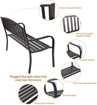 50 Inch Steel Patio Bench Loveseat for Outdoor Garden