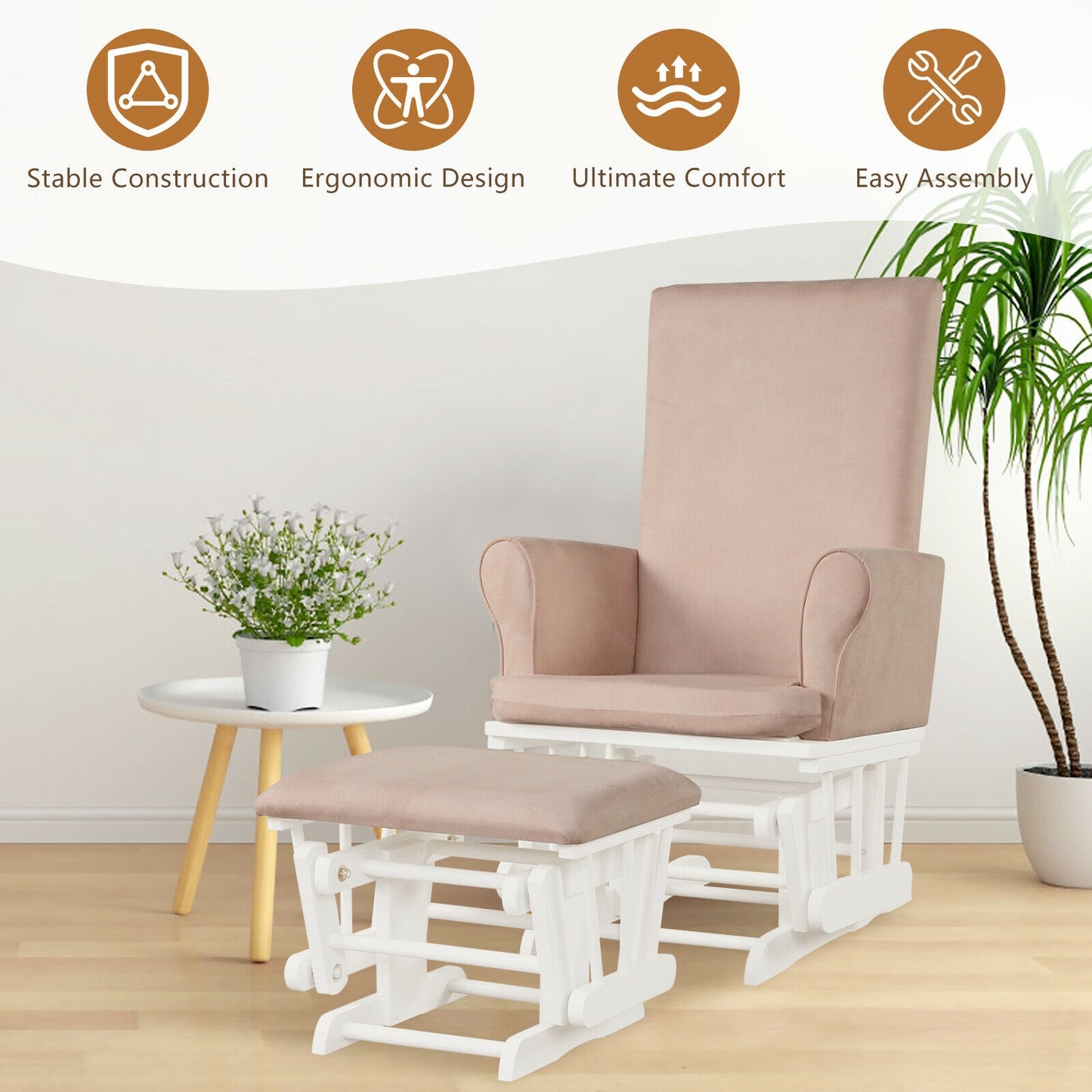 Nursery Glider Rocking Chair with Ottoman Cushion Set