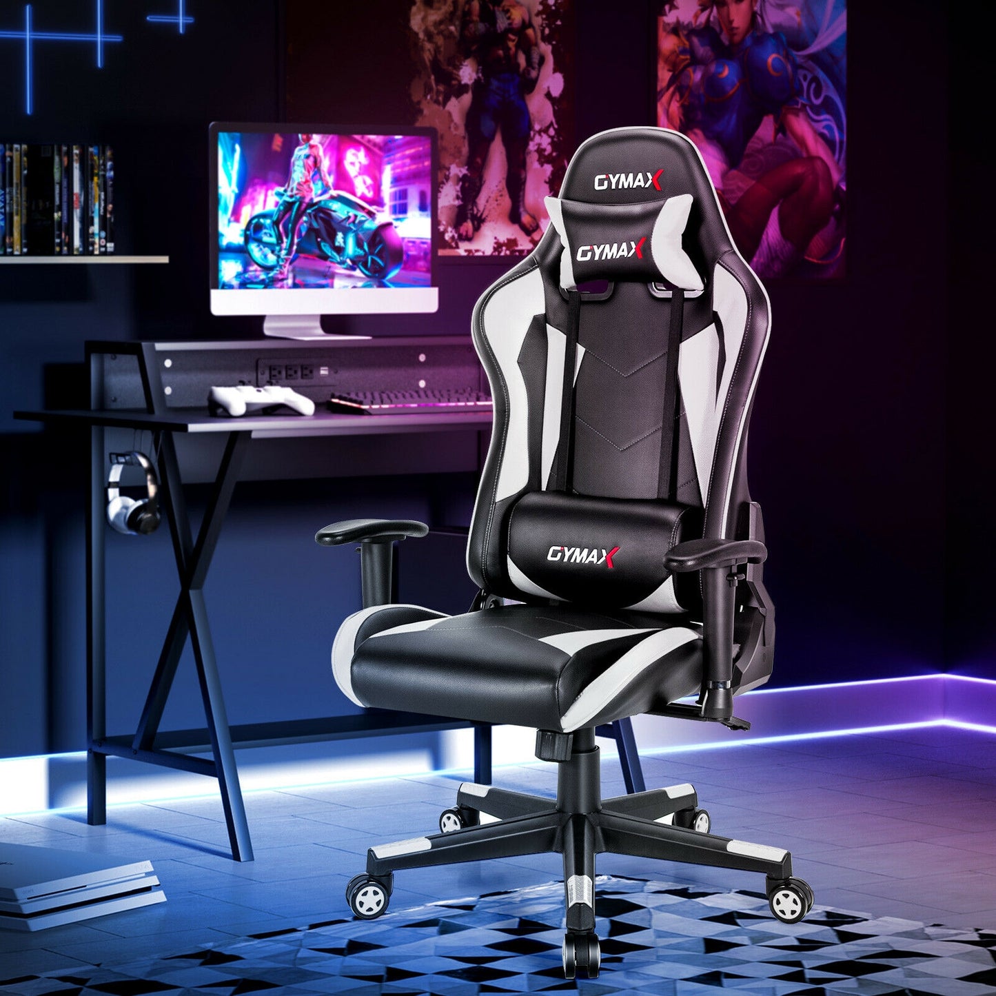 Gaming Chair Adjustable Swivel Racing Style with Lumbar Support
