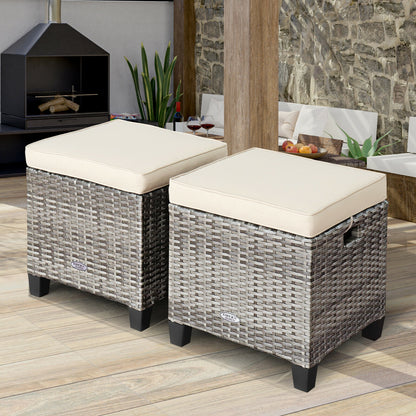 Patio Rattan Ottoman Set with Removable Cushions (2-Piece)