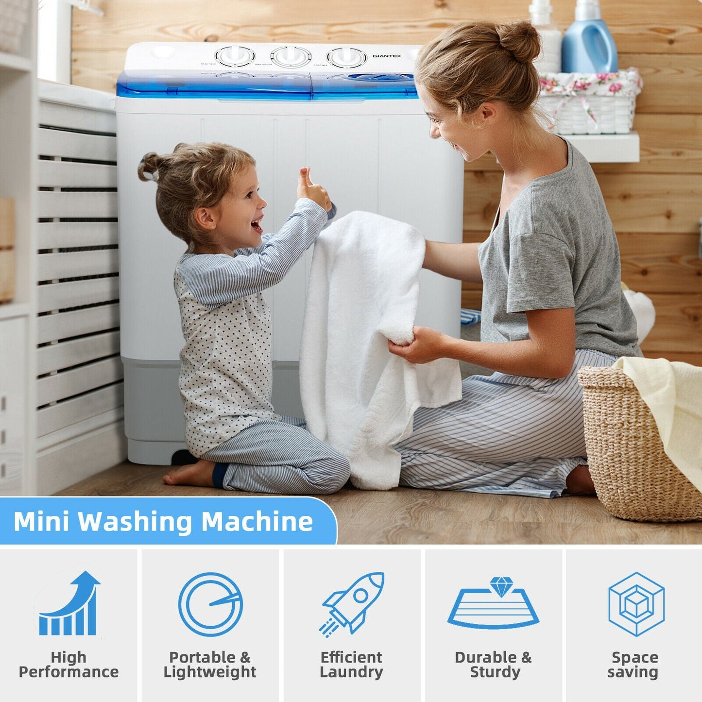 2-in-1 Portable 22lbs Capacity Washing Machine with Timer Control