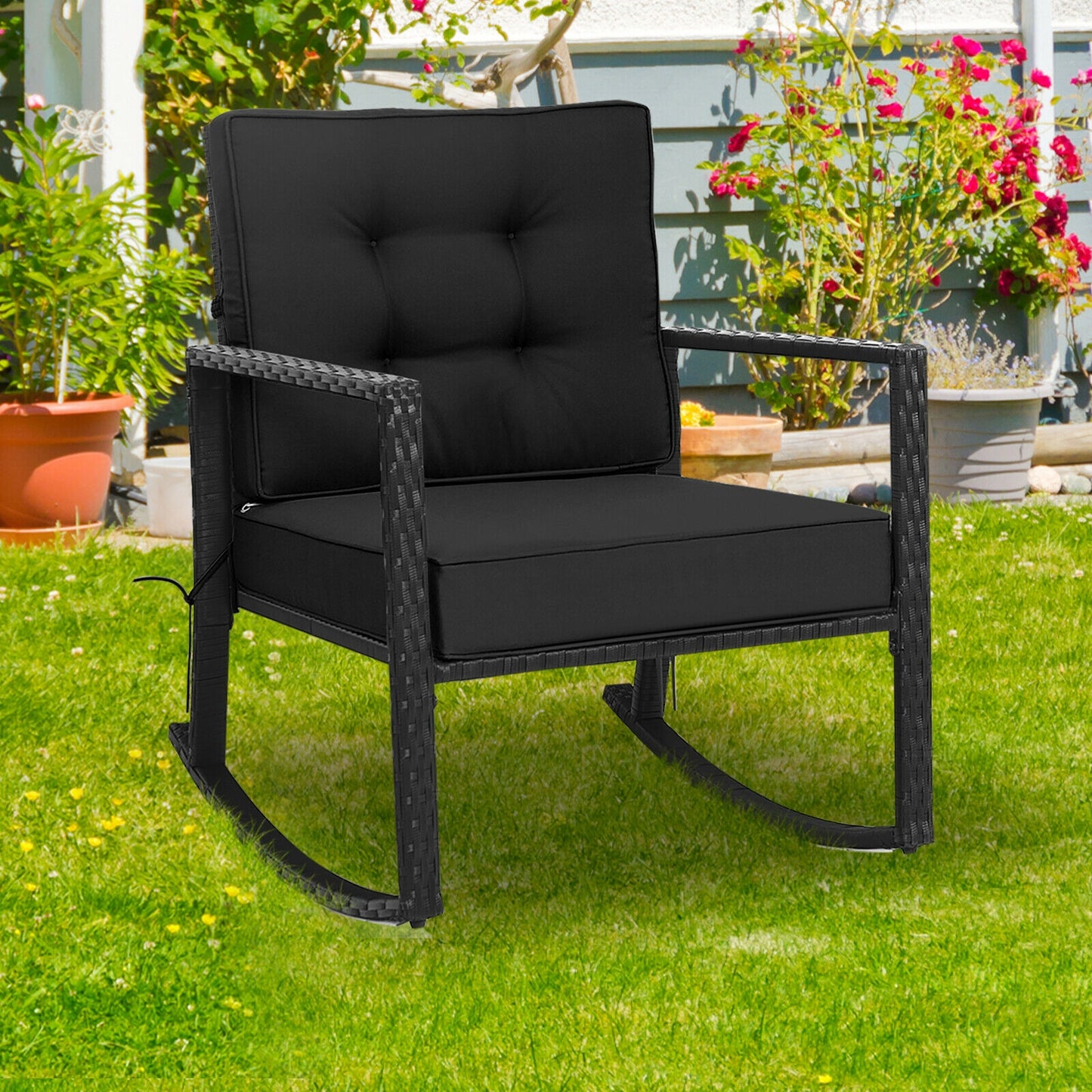 Rattan Rocking Chair with Cushion for Patio