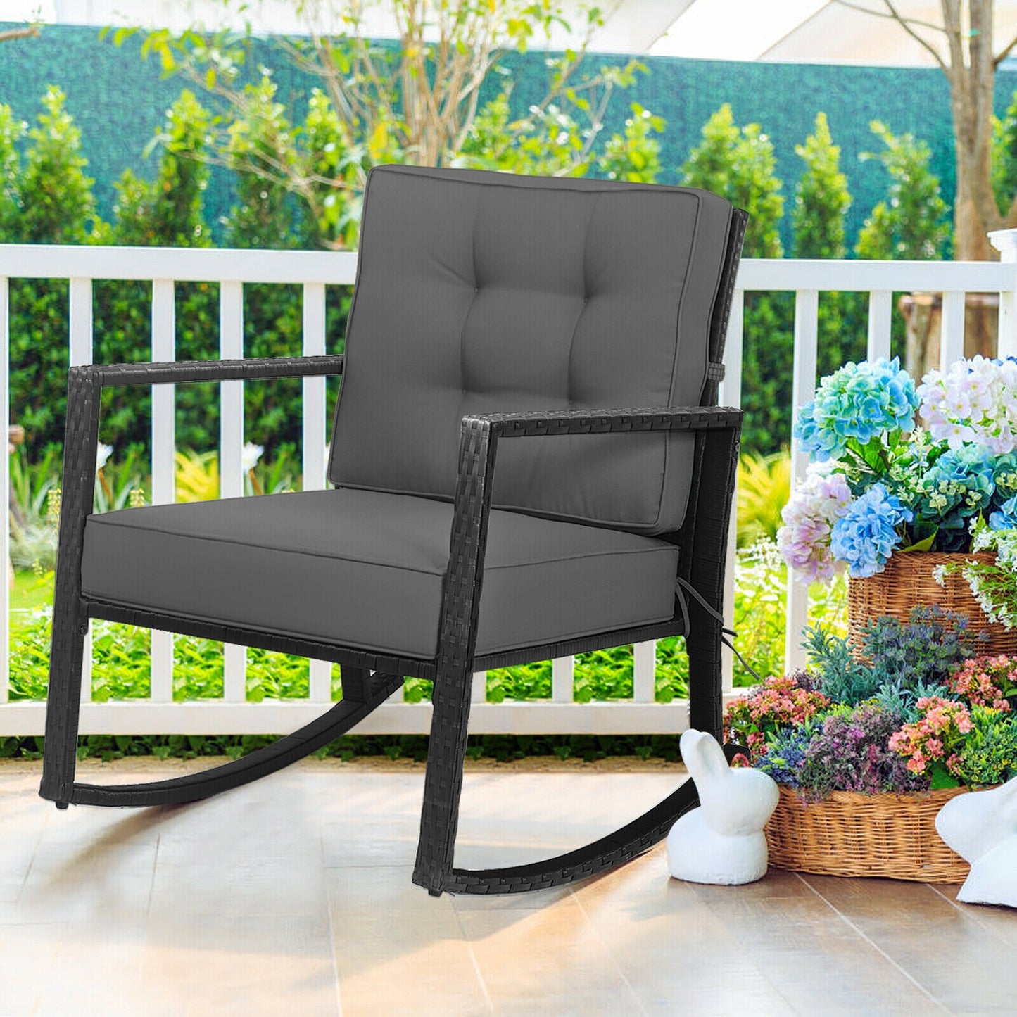 Rattan Rocking Chair with Cushion for Patio