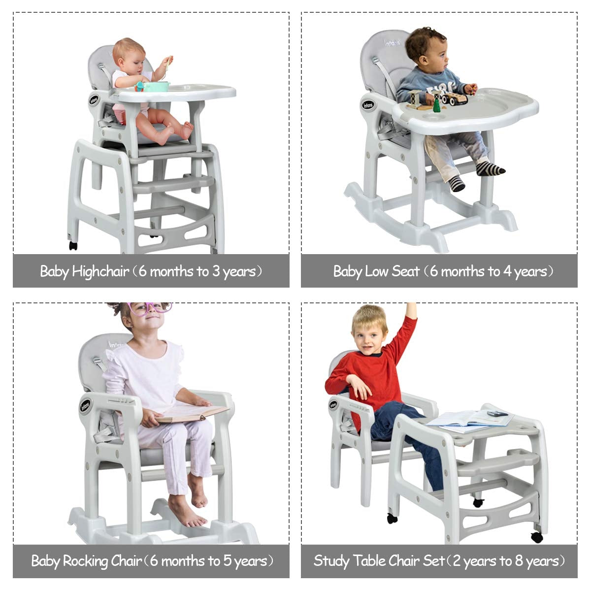 3-in-1 Convertible High Chair with Lockable Wheels