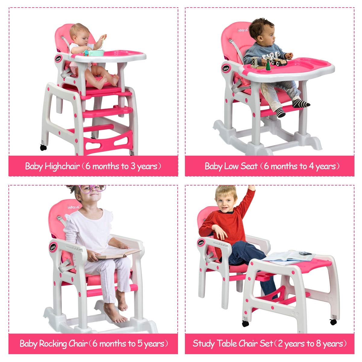 3-in-1 Convertible High Chair with Lockable Wheels