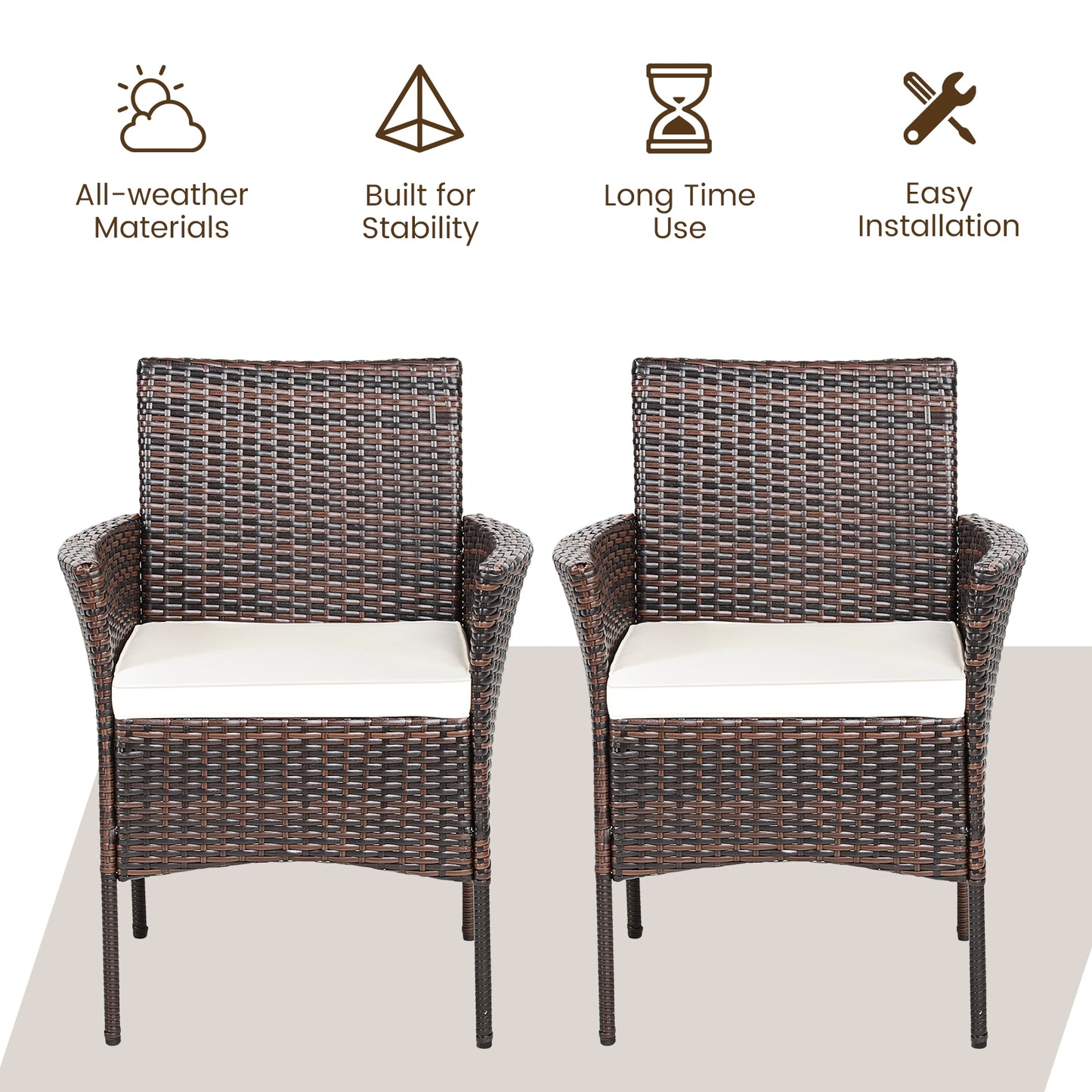 Outdoor PE Rattan Armchairs Set with Removable Cushions