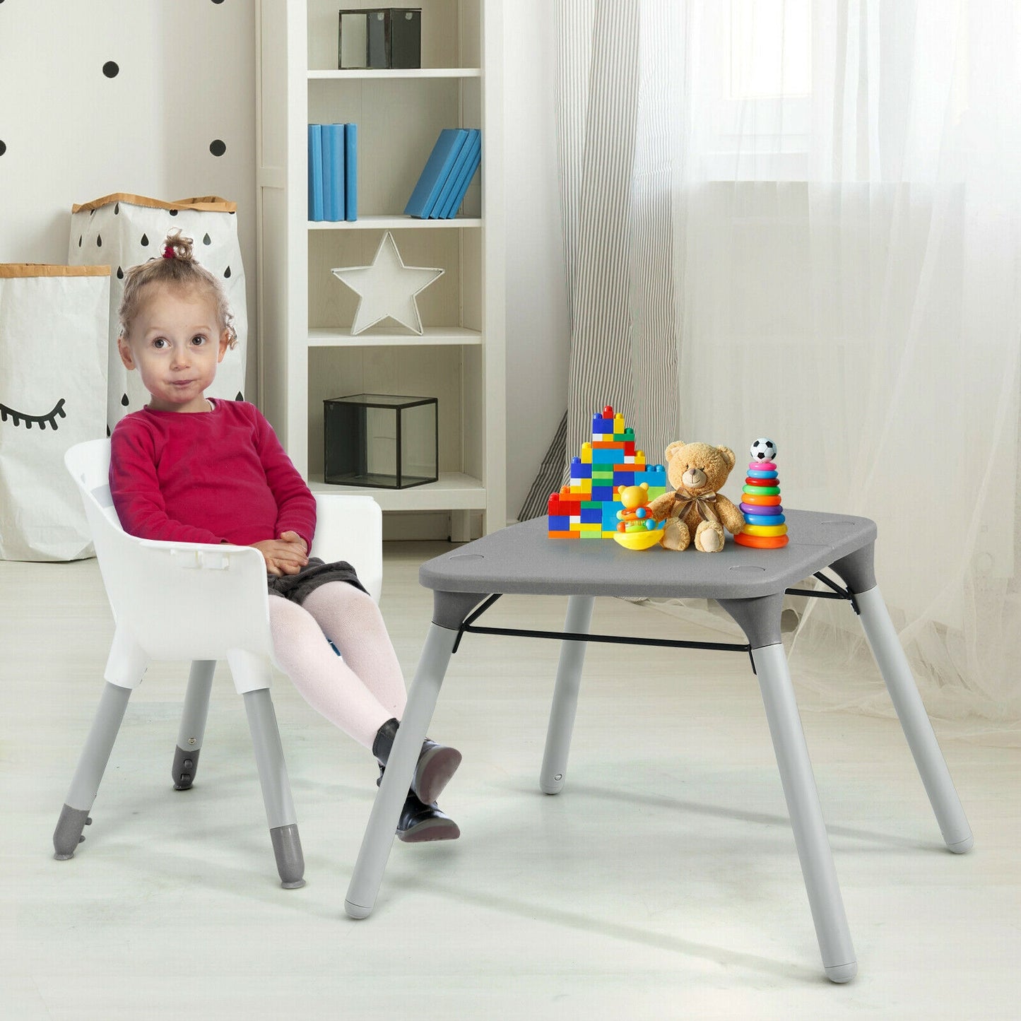 4-in-1 Convertible Baby High Chair with PU Cushion