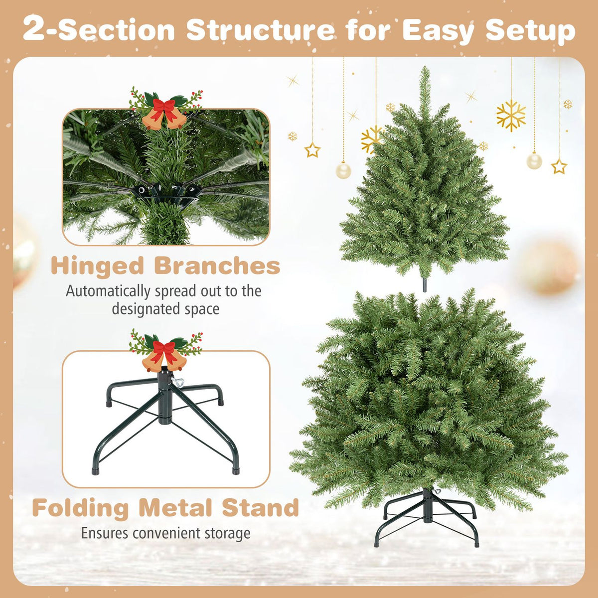 4.5 FT Artificial Christmas Tree with Easy-Setup Hinges