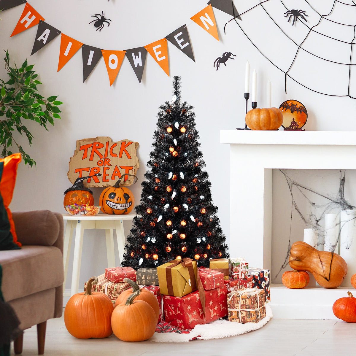 4.5 Feet Artificial Halloween Tree with 6 Lighting Modes and 5 Musics