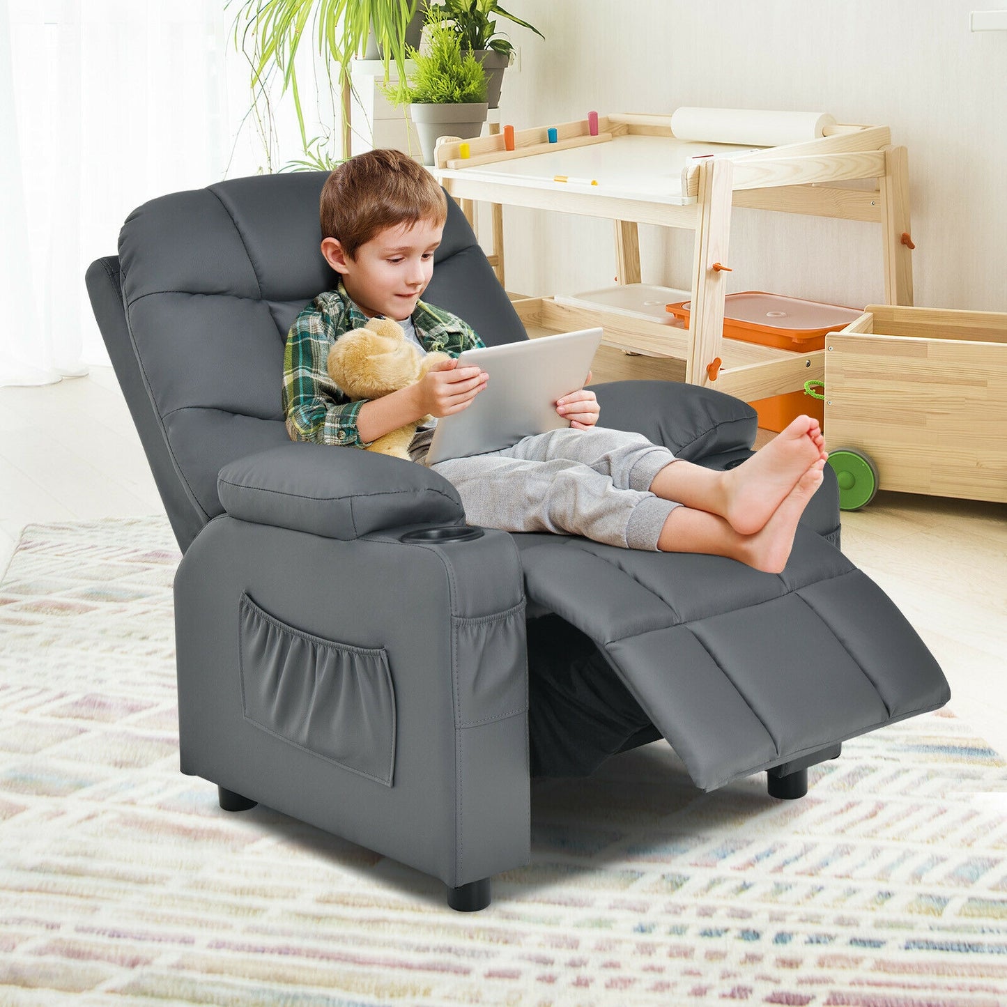 Kids Recliner Chair with Cup Holder and Footrest