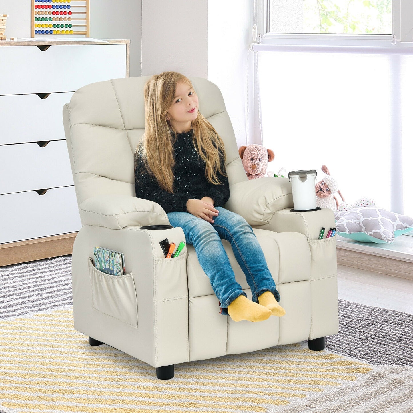 Kids Recliner Chair with Cup Holder and Footrest