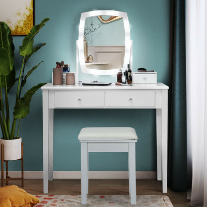 Lighted Vanity Table Set with Mirror and Stool