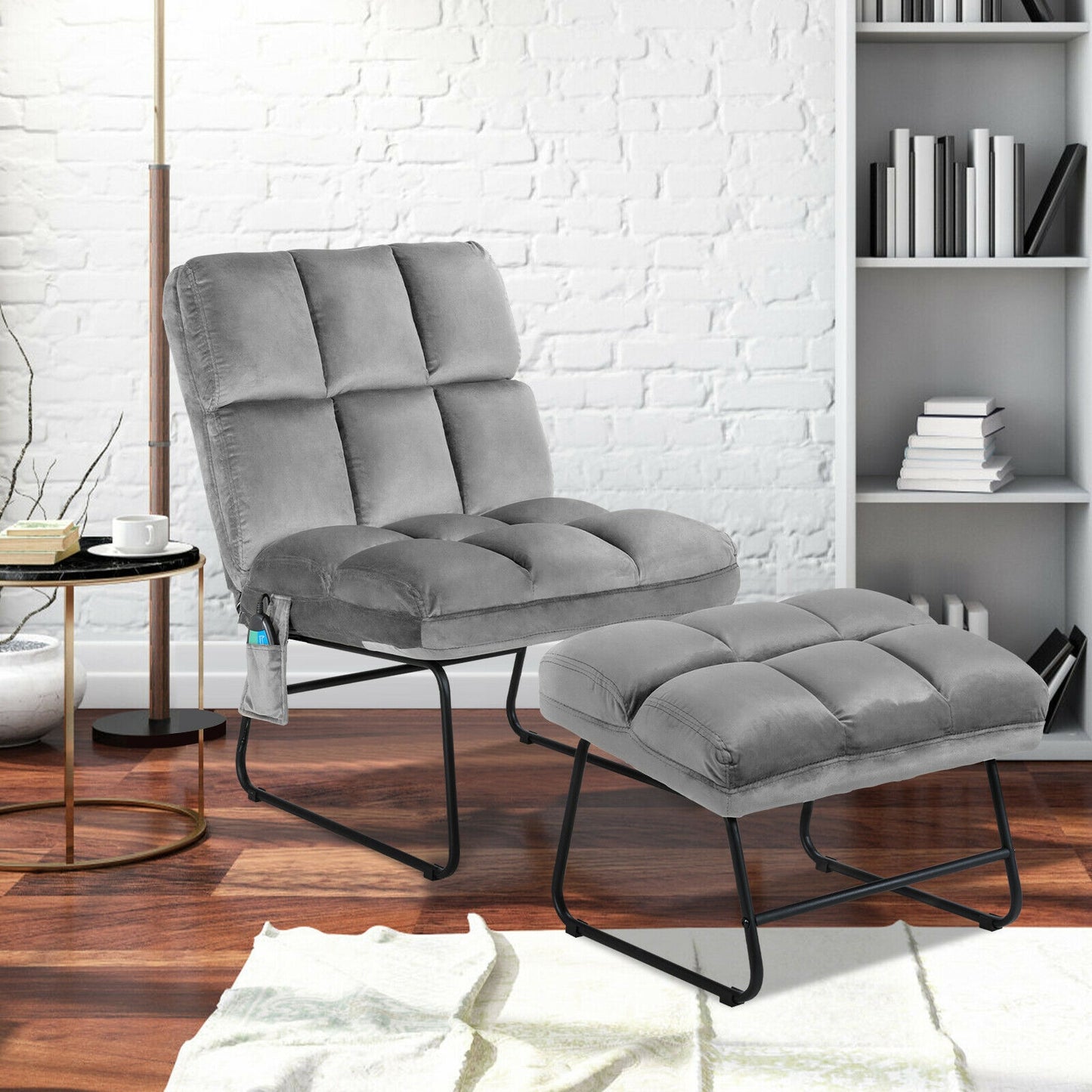 Velvet Massage Recliner Chair with Ottoman and Remote Control