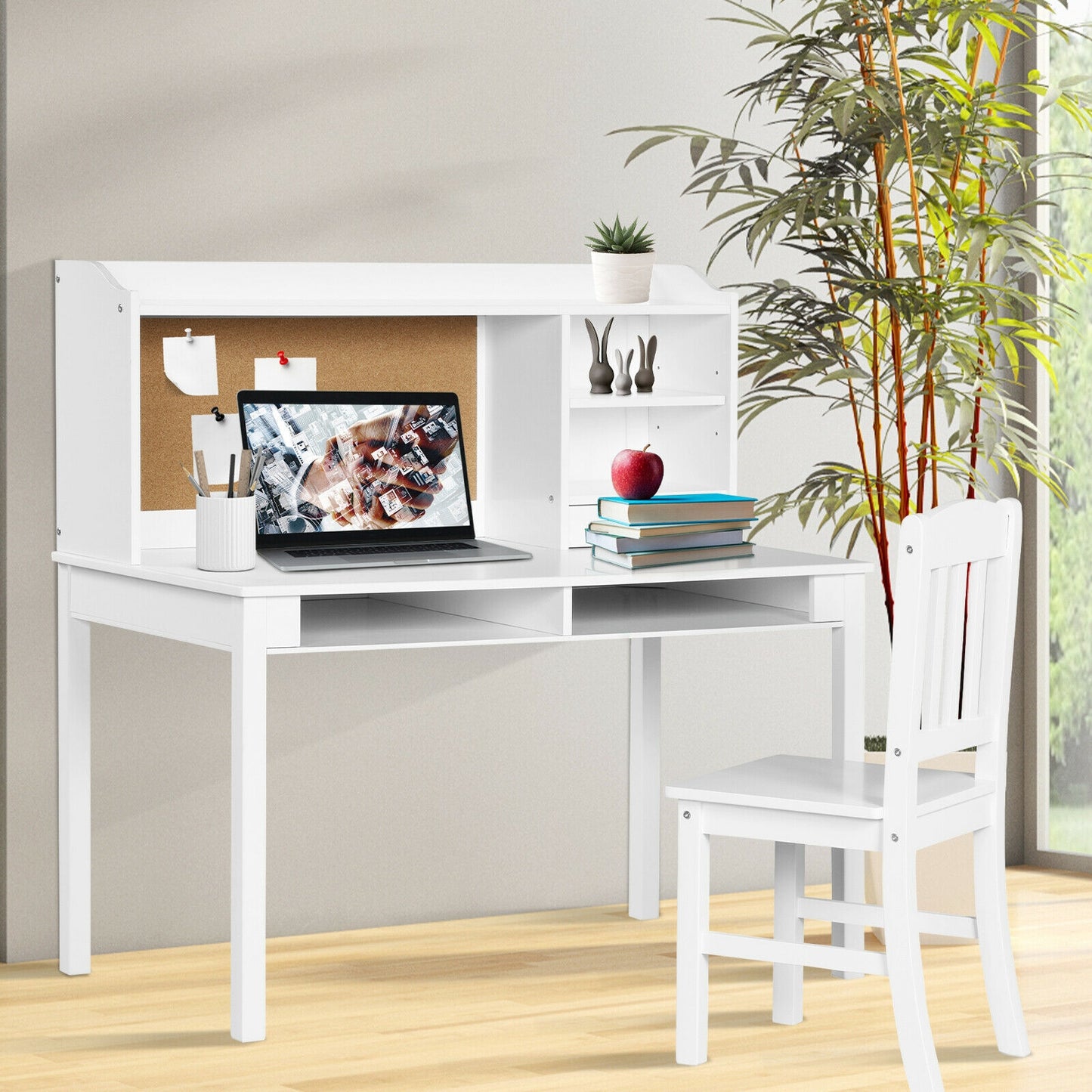 Kids Desk and Chair Set with Hutch and Storage Shelves