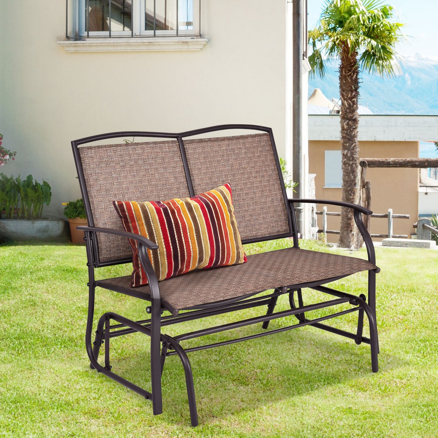 Outdoor Rocking Loveseat for Two - Steel Frame Patio Chair