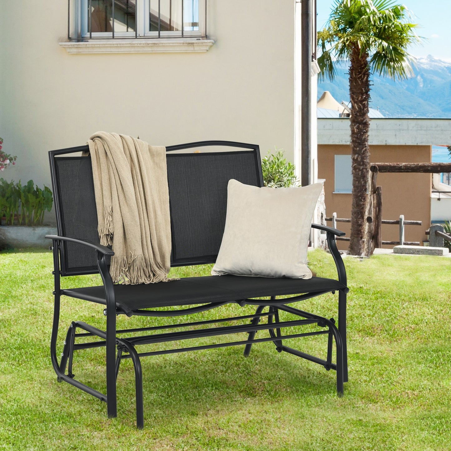 Outdoor Rocking Loveseat for Two - Steel Frame Patio Chair