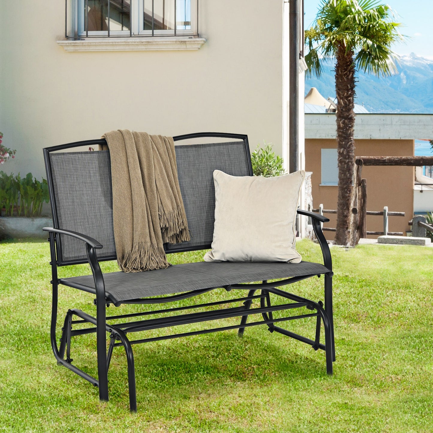 Outdoor Rocking Loveseat for Two - Steel Frame Patio Chair