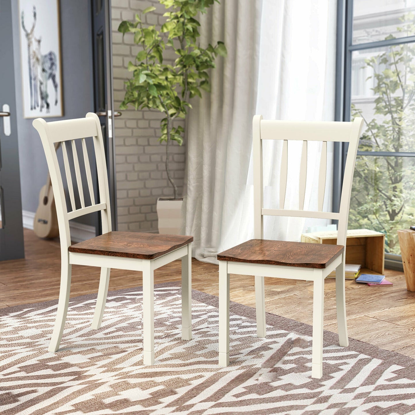 Spindle Back Wood Dining Chairs - Set of 2