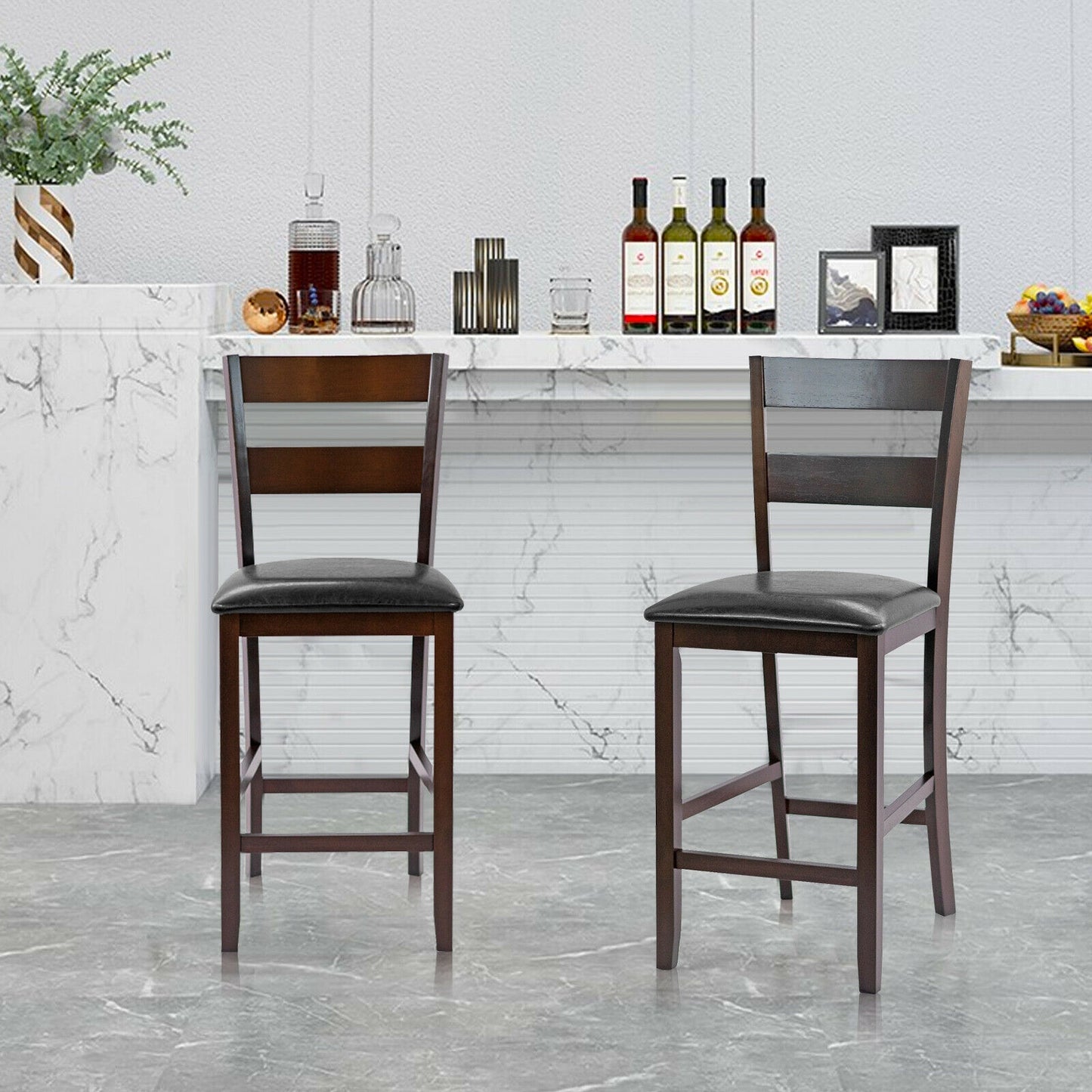 Upholstered Bar Stools Set of 2 with PU Leather Seats