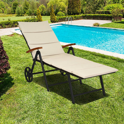 Adjustable Rattan Chaise Lounge Chair with Cushion