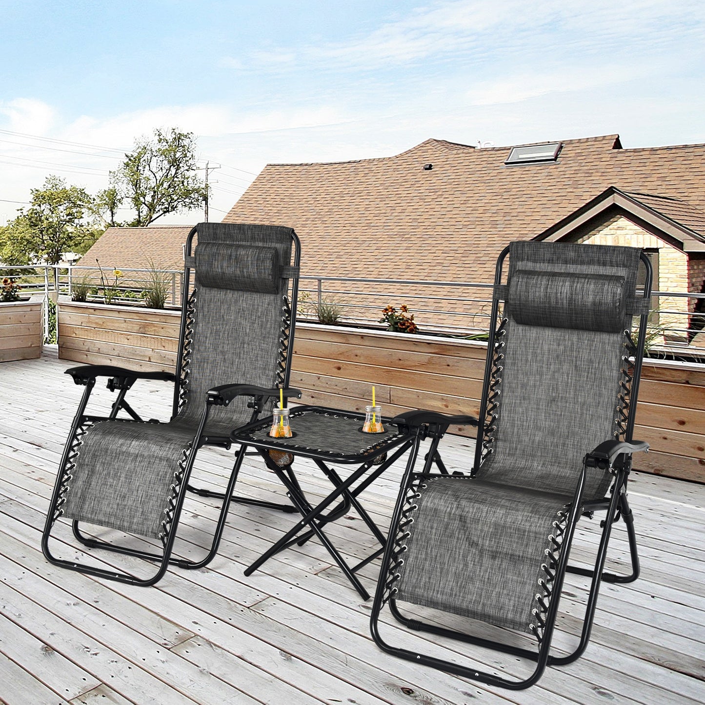 Zero Gravity Reclining Lounge Chairs with Table Set (3-Piece)