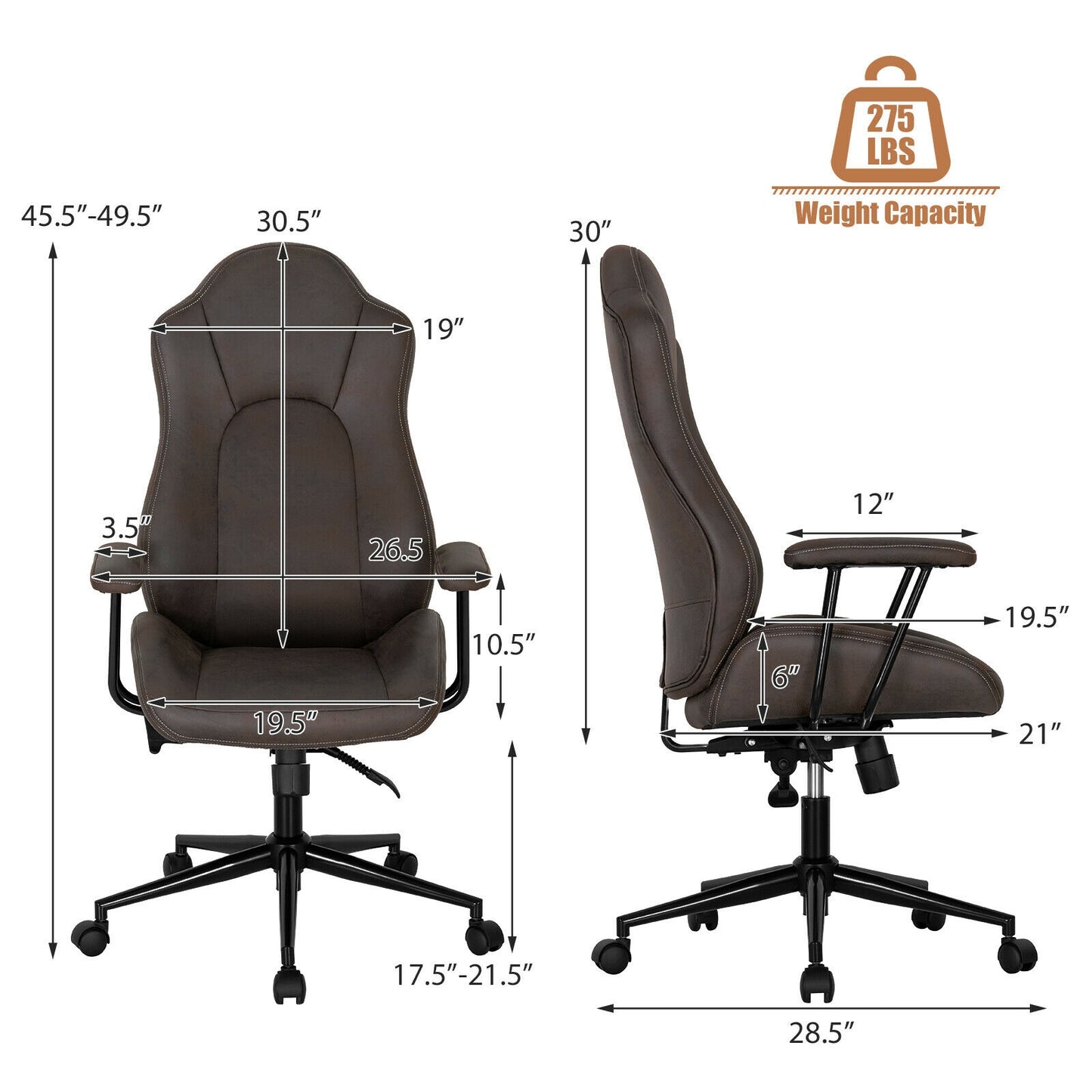 Executive Office Chair with Adjustable High Back and Armrests