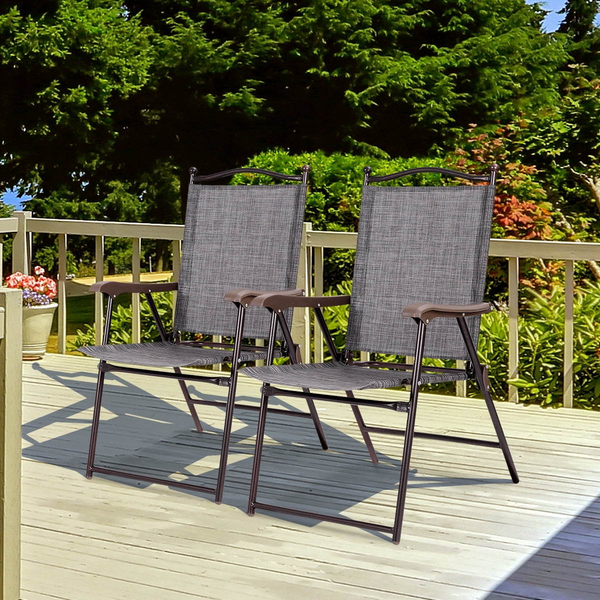 Folding Sling Back Patio Chairs Set of 2