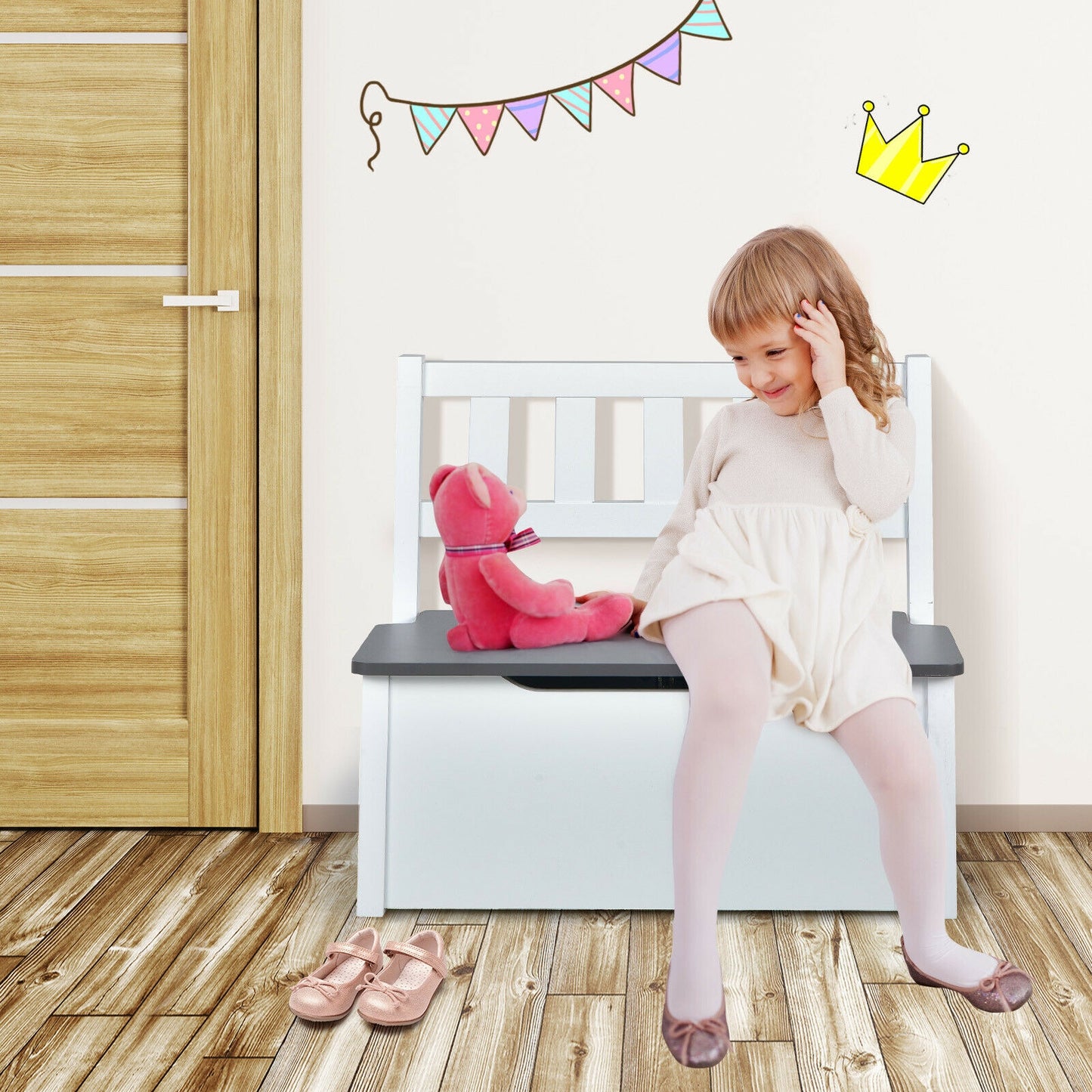 Kids Wooden Activity Table and Chairs Set with Storage Bench