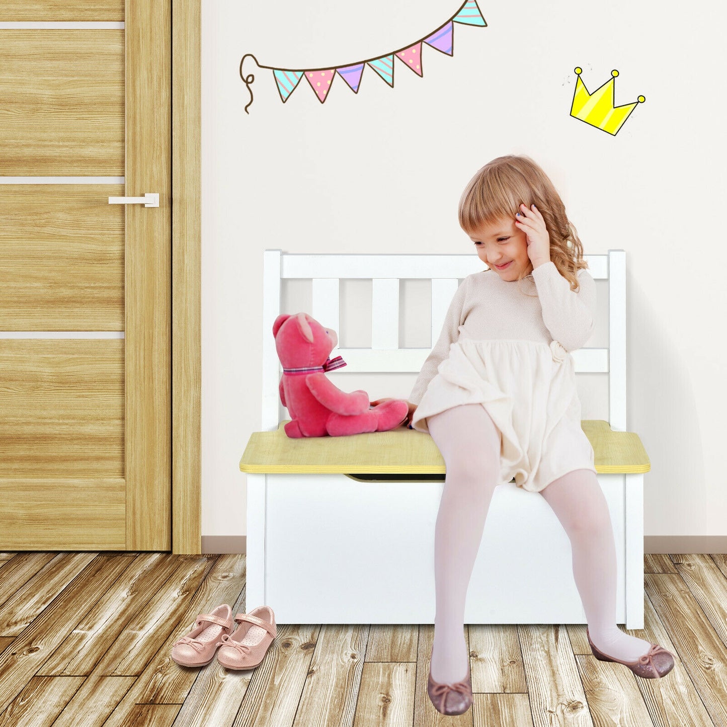 Kids Wooden Activity Table and Chairs Set with Storage Bench