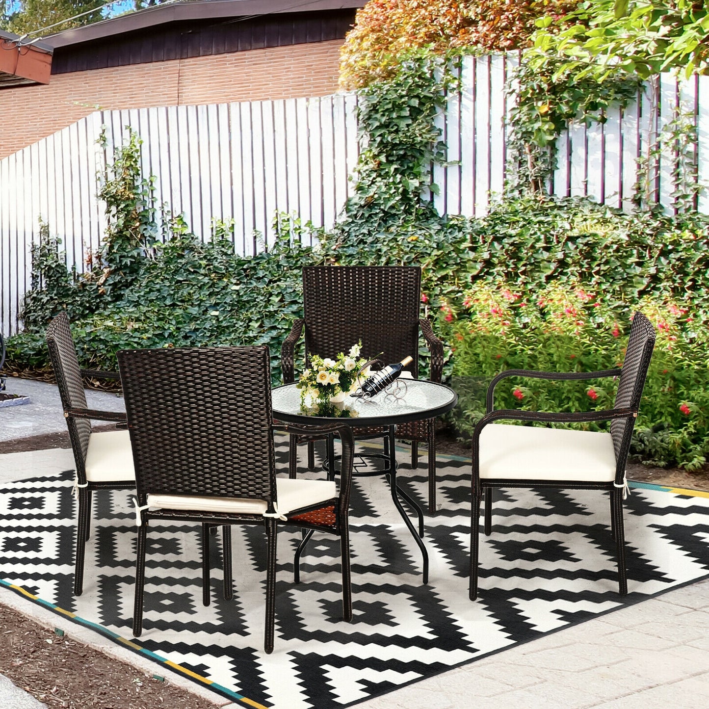 Stackable Patio Dining Chairs Set of 4 with Cushions