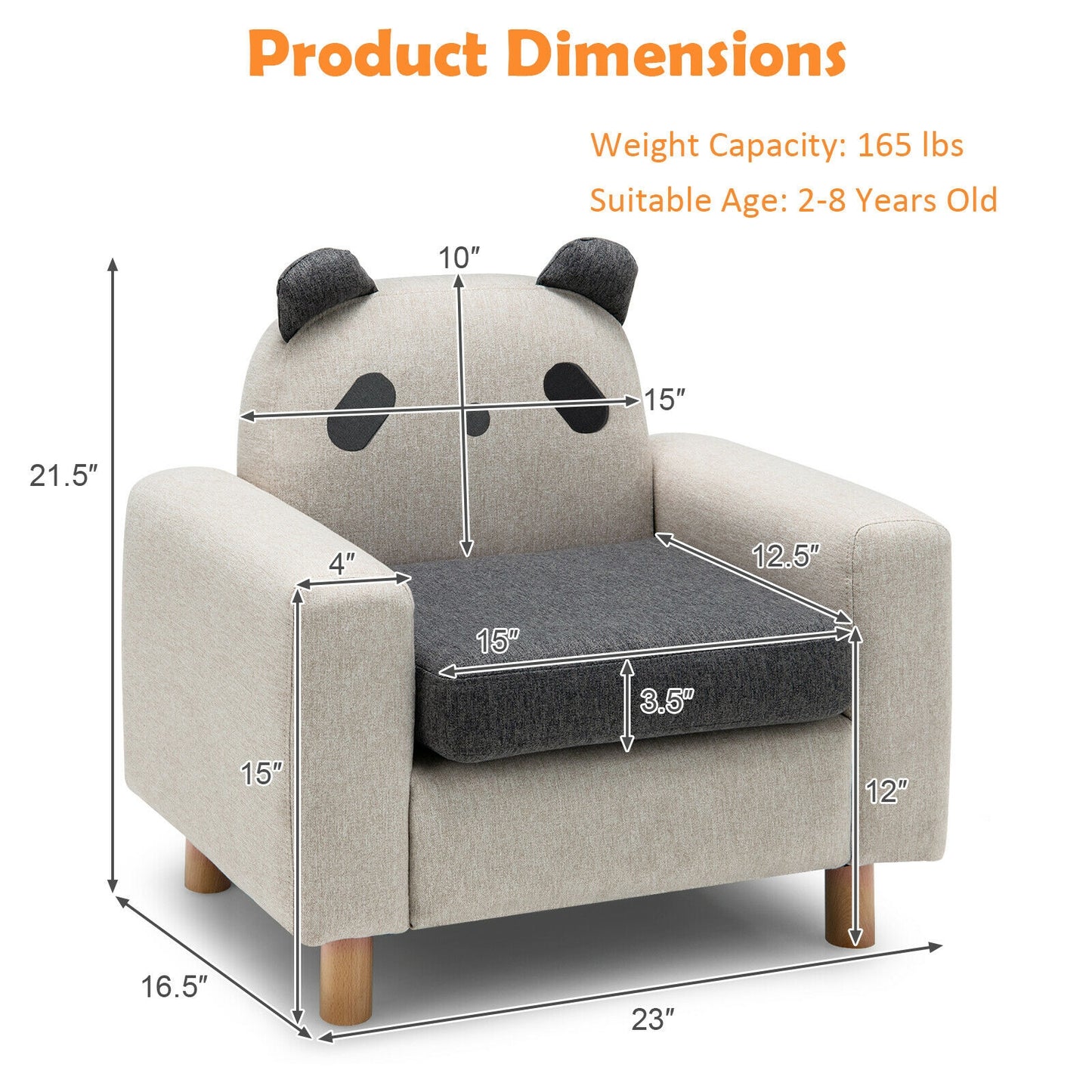 Kids Sofa with Armrests and Thick Cushion