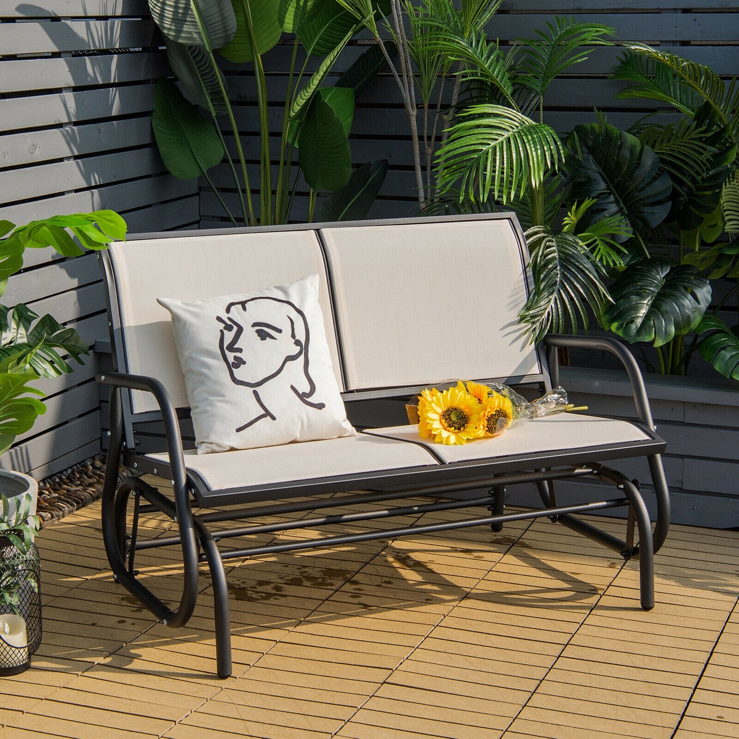 48-Inch Outdoor Glider Loveseat with Steel Frame