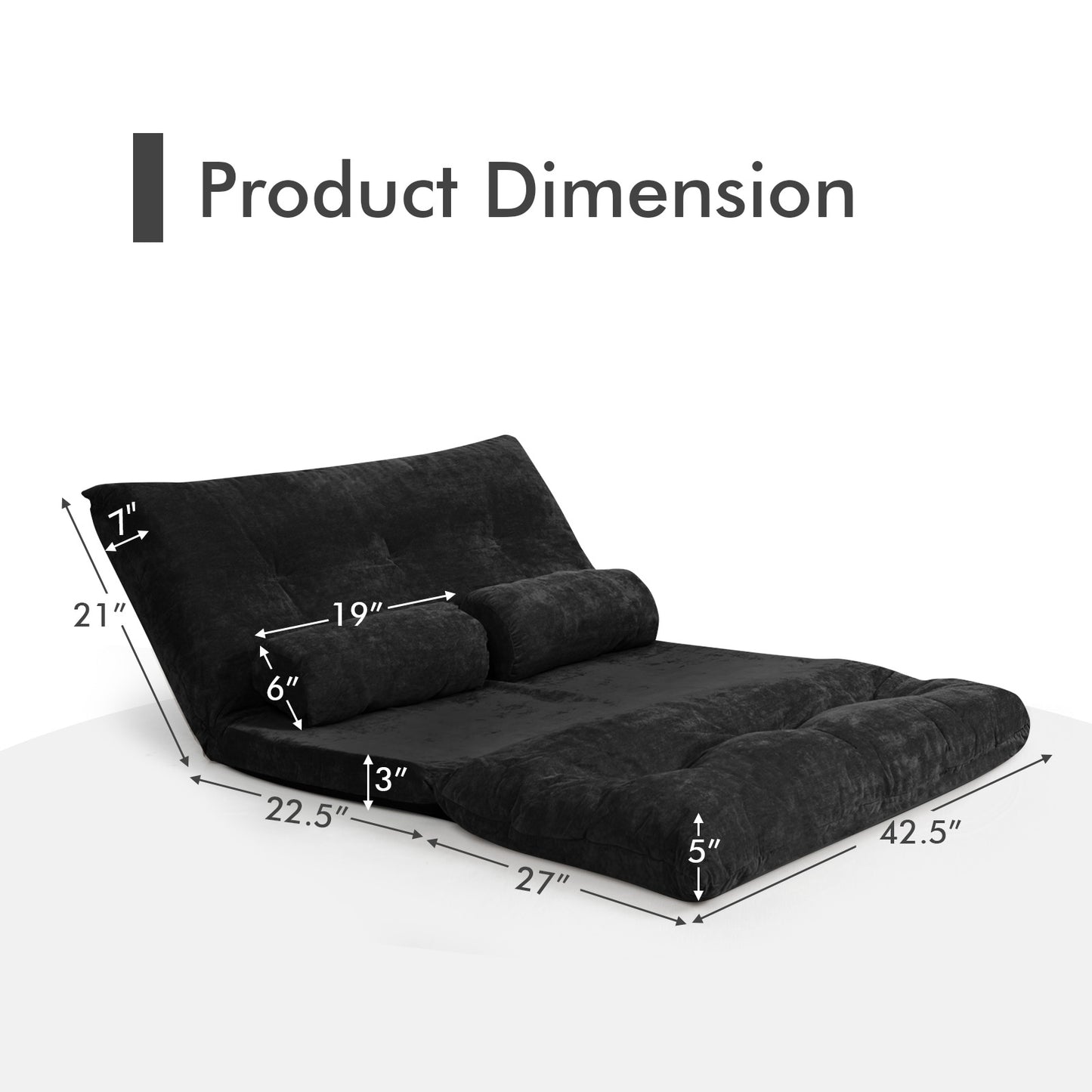 6-Position Adjustable Floor Sofa with 2 Pillows