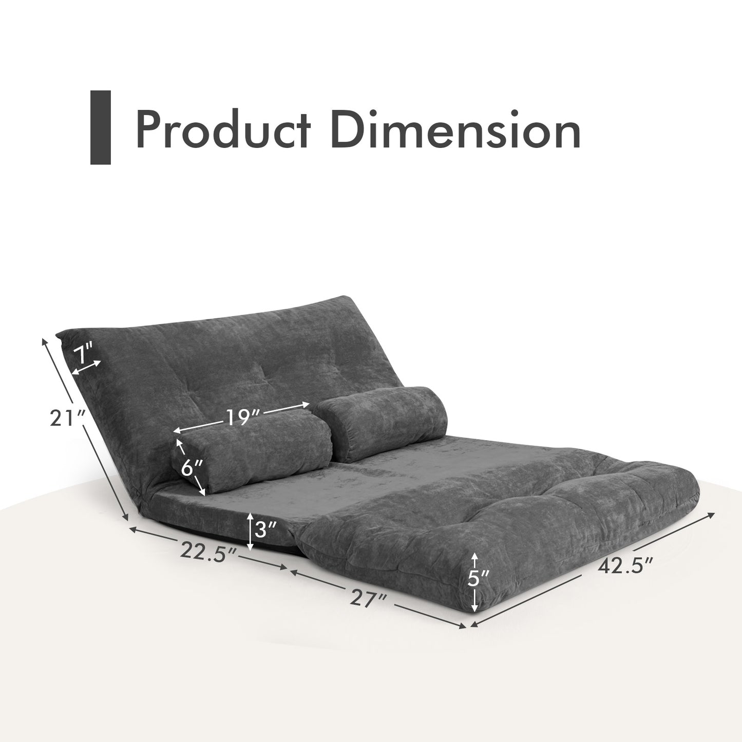 6-Position Adjustable Floor Sofa with 2 Pillows