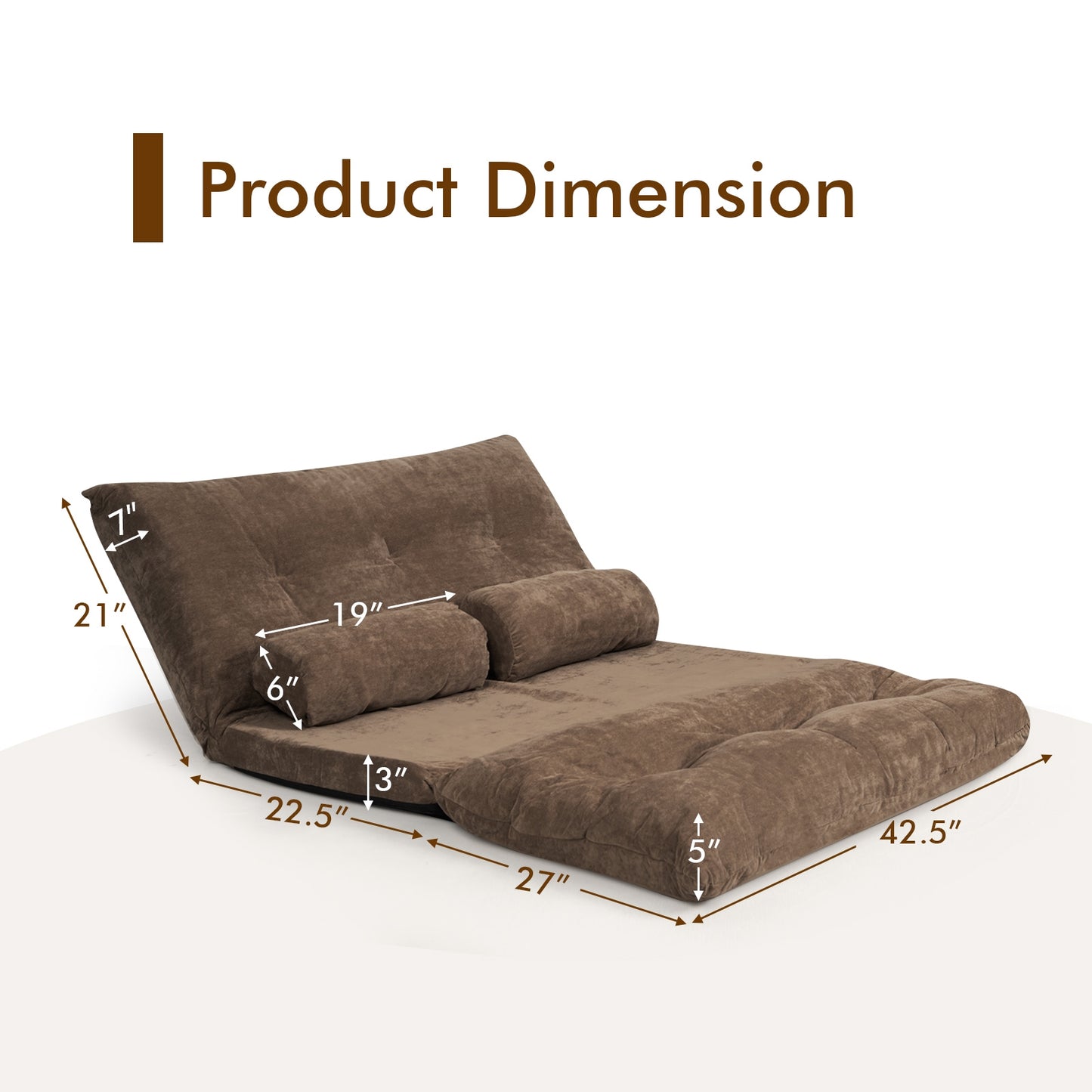 6-Position Adjustable Floor Sofa with 2 Pillows