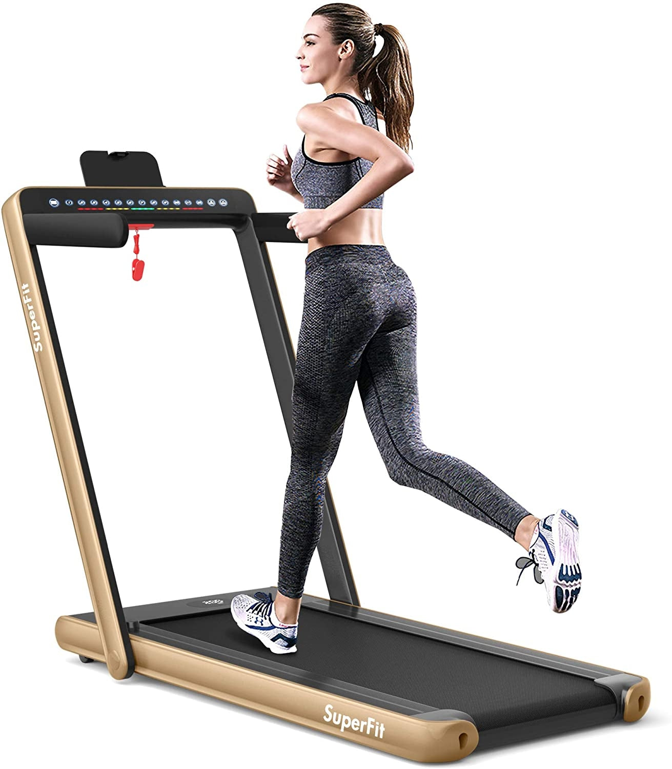 2-in-1 Folding Treadmill with Dual Display and Remote Control