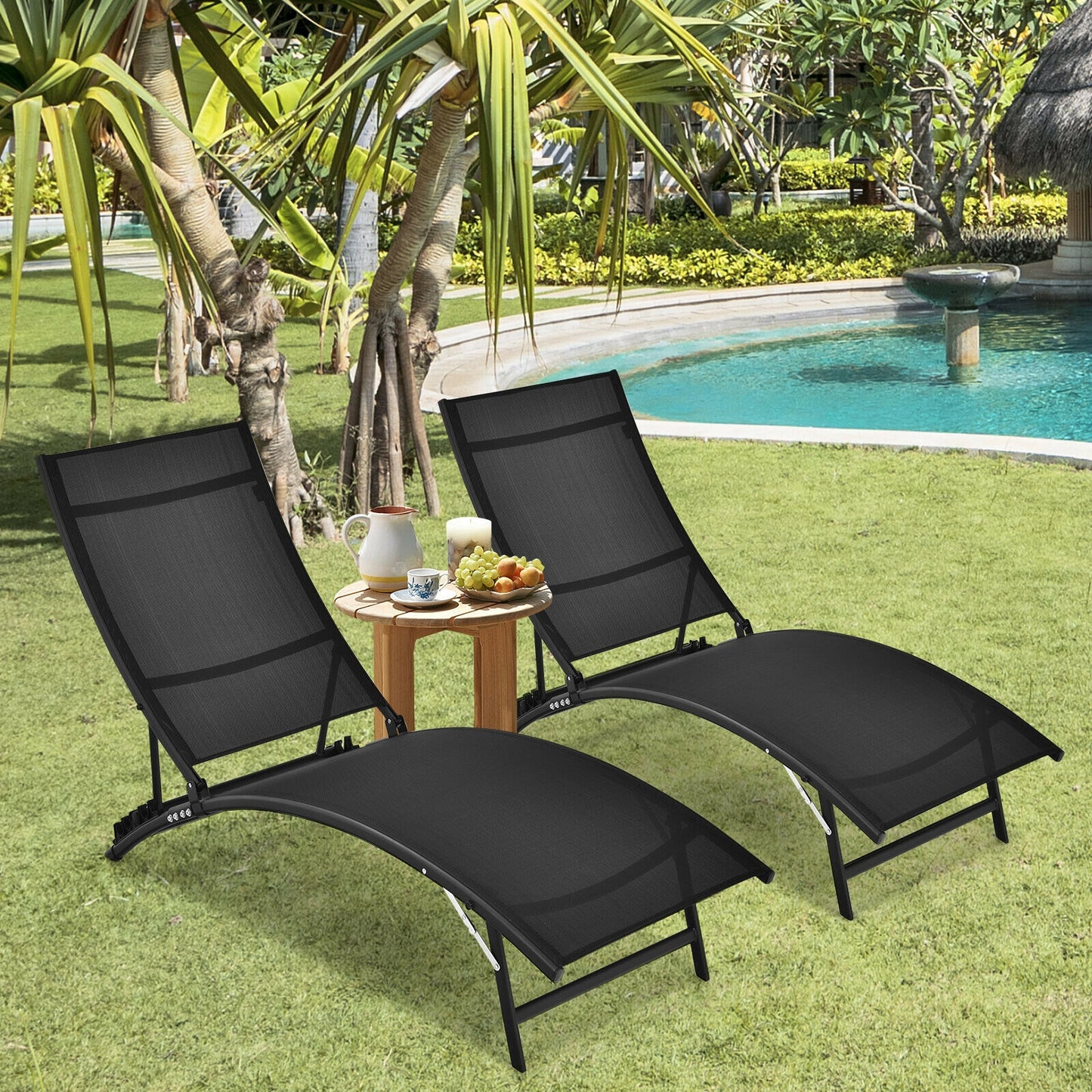 Folding Chaise Lounge Chairs Set of 2 with 5-Position Backrest