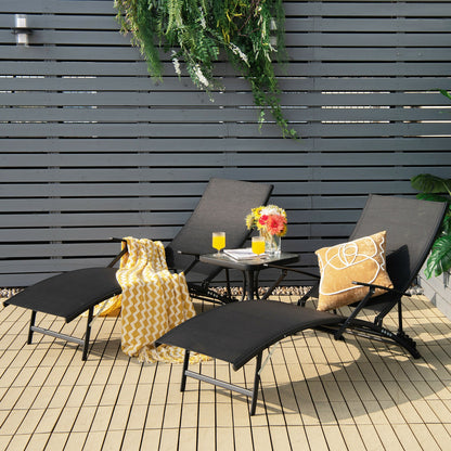Folding Stackable Chaise Lounge Chairs Set of 2 with Armrests