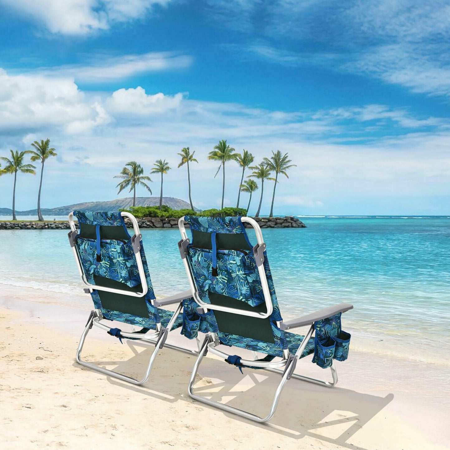 Folding Beach Chair 4-Pack with Adjustable Backrest & Pillow