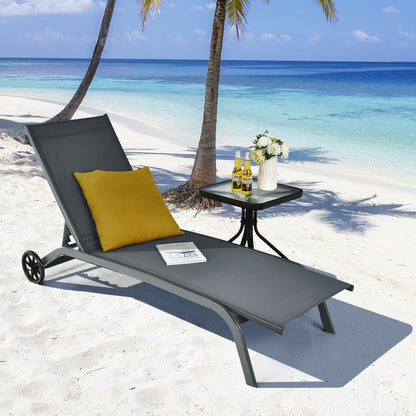 Adjustable Outdoor Chaise Lounge with Wheels - 6 Positions