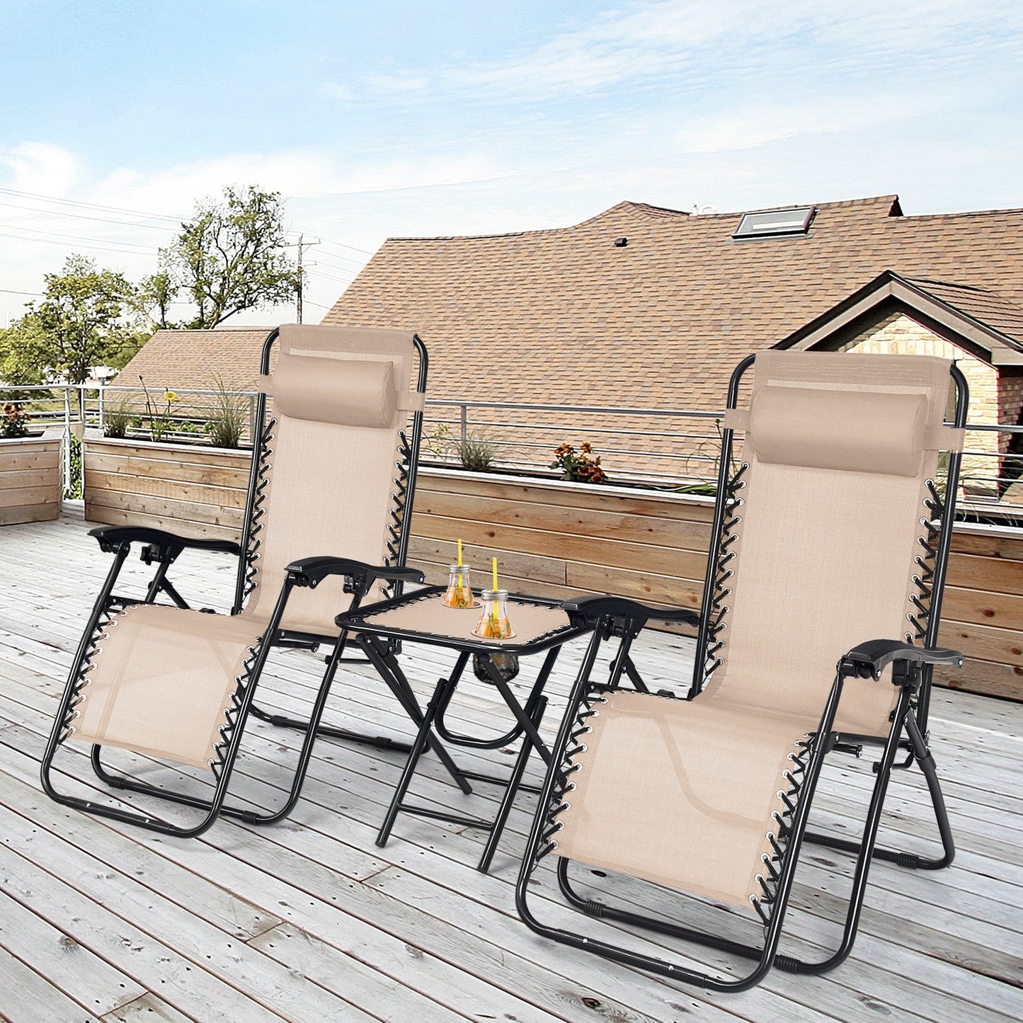 Zero Gravity Reclining Lounge Chairs with Table Set (3-Piece)